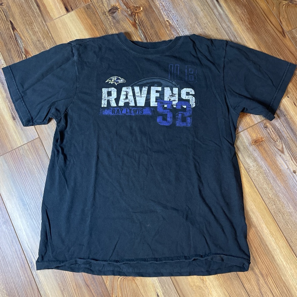 Vintage Retro NFL Baltimore Ravens 52 Ray Lewis ILB Black/Purple TShirt Large L